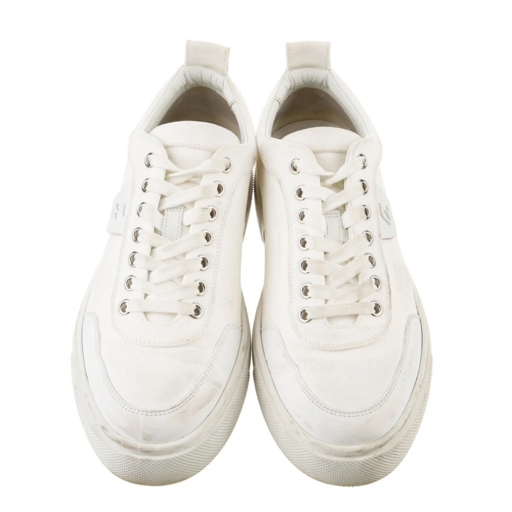 Christian Louboutin White Canvas Sneakers with Red Soles